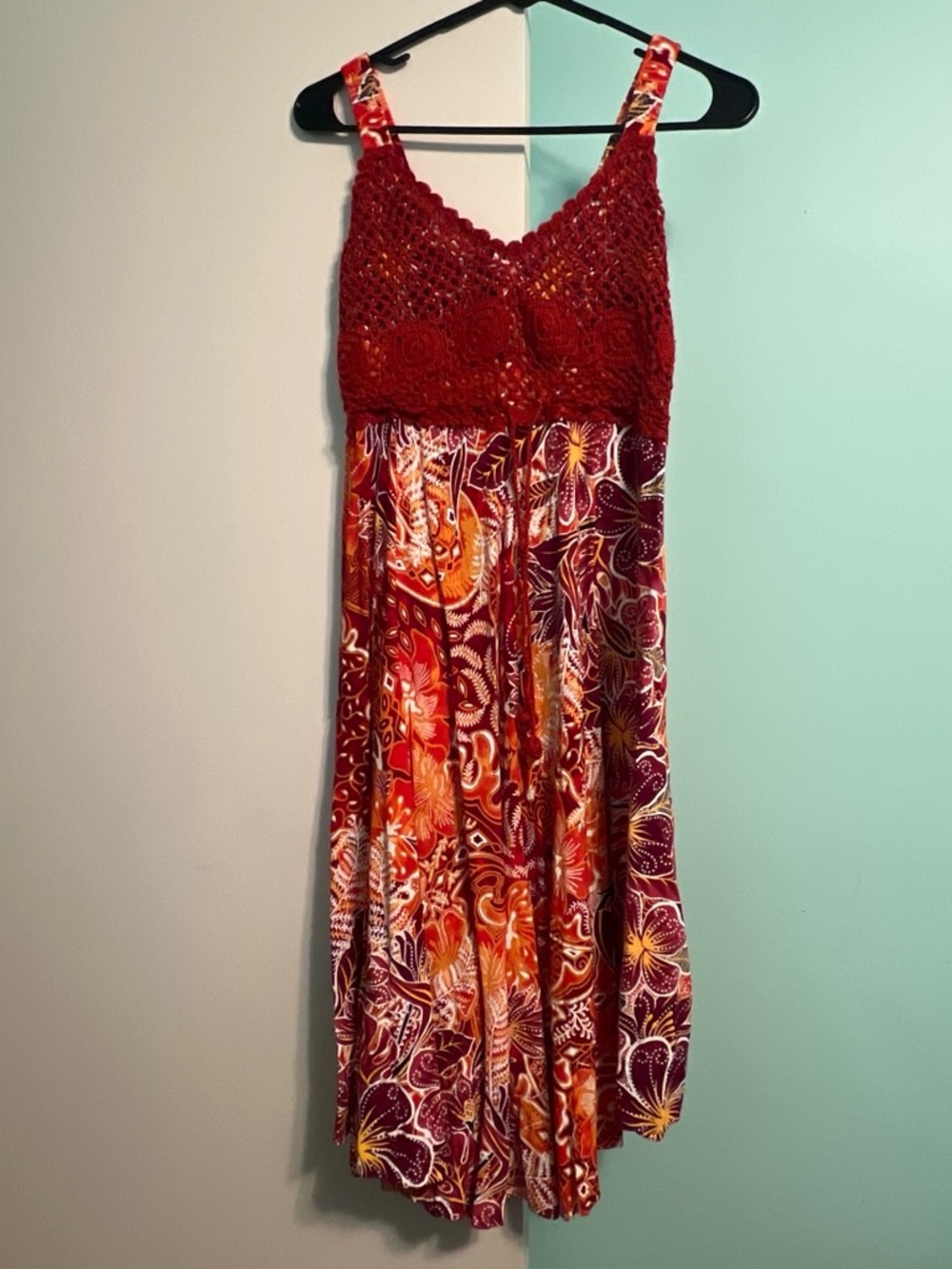 Red Crochet Bodice Floral Sleepdress
